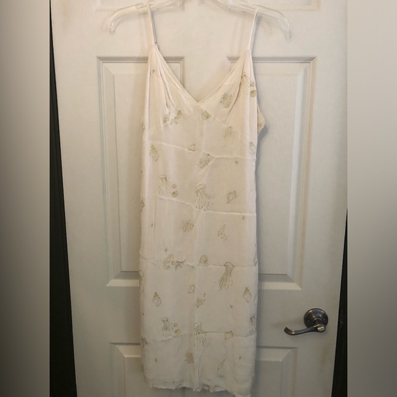 Wild Honey semi-fitted, ivory, midi dress, gold seashell stitching - Picture 1 of 5